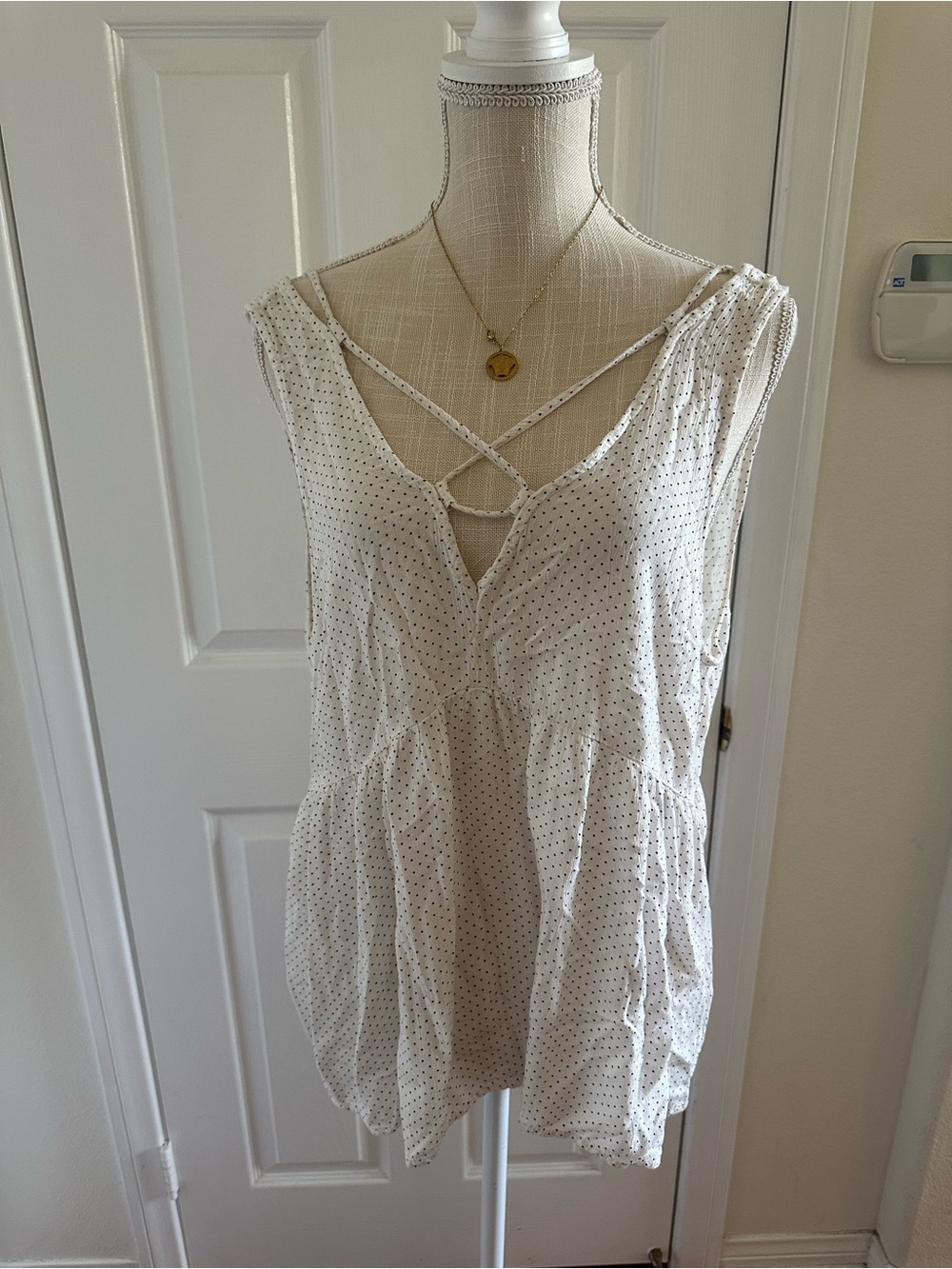 American Eagle Outfitters White Polka Dot Crisscross V-Neck Tank
